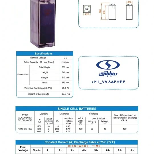 کاتالوگ باتری 1200 آمپر 2 ولت از نوع Opzs