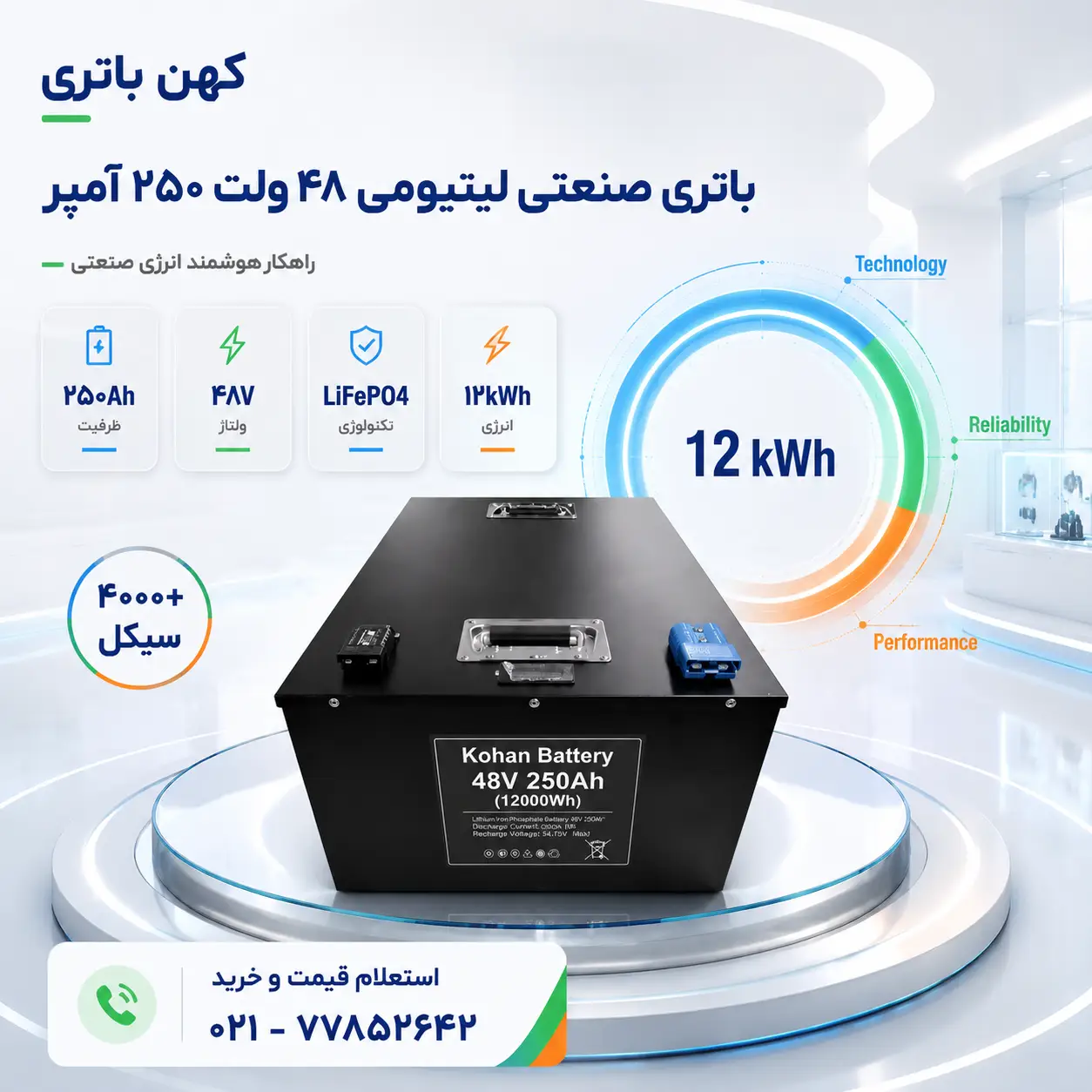 باتری صنعتی لیتیومی کهن باتری ۴۸ ولت ۲۵۰ آمپر با فناوری LiFePO4، طراحی فشرده و عملکرد مطمئن برای کاربردهای صنعتی